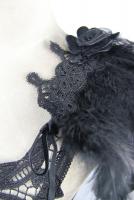 EVA LADY EAS003 Black chest harness with lace, little flowers and feathers, elegant lingerie accessory
