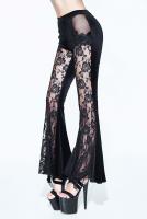 EVA LADY EPT005 Pantalon en velours noir, pattes dlphant en dentelle avec broderies, gothique lgant