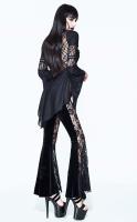 EVA LADY EPT005 Black Velvet flares Pants with lace and embroidery, Elegant Gothic