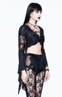 EVA LADY ETT011 Black embroidered neckline crop top with flower, flared lace sleeves, elegant Gothic