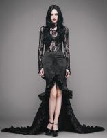 EVA LADY ESKT010 Longue jupe noire avec traine avec broderie et volants plisss, lgant goth
