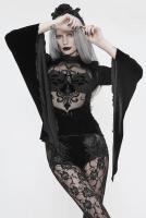 EVA LADY ETT022 Haut en velours noir, manches vases, buste en rsille transparente brode, lgant goth