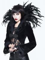 EVA LADY ECT004 Black jacket tailcoat with embroidery trim and feathered collar, gothic aristocrat