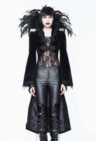 Black jacket tailcoat with embroidery trim and feathered collar, gothic aristocrat