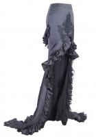 EVA LADY ESKT010 Long black skirt with train with embroidery and pleated ruffles, elegant goth